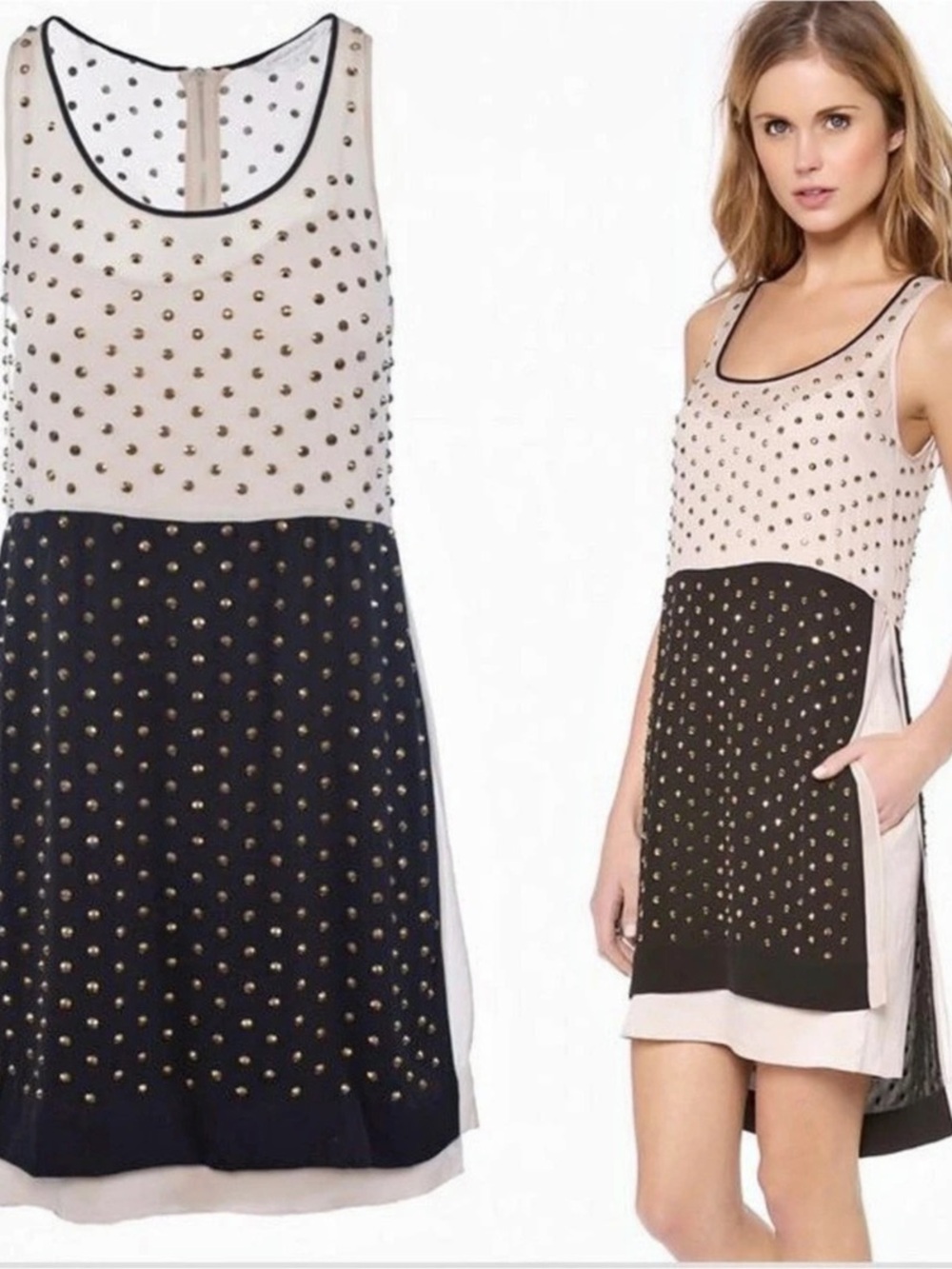 Diane von Furstenberg Abrielle Crystal Scoop Dress Silk Mini Dress Size 6